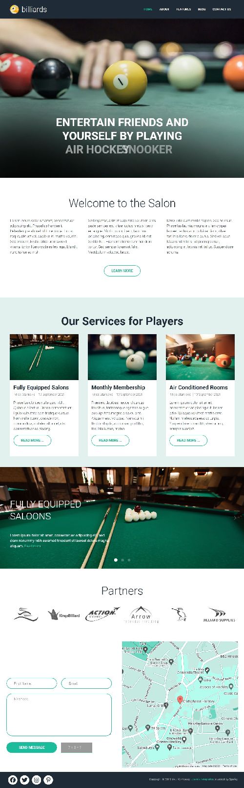 Billiards - Joomla 4 Template for Snooker, Pool Salons Sites
