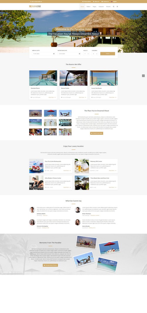 Paradise - Joomla 4 Template for Hotel, Service Apartment