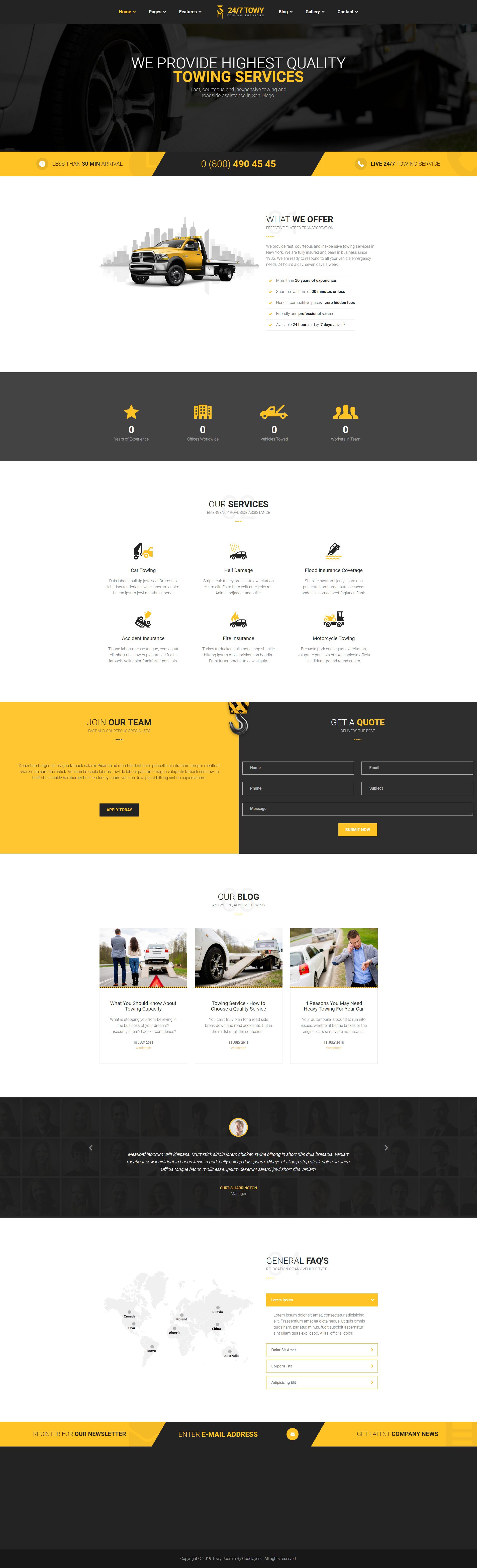 Towy - Emergency Auto Towing and Roadside Assistance Joomla 4 Template